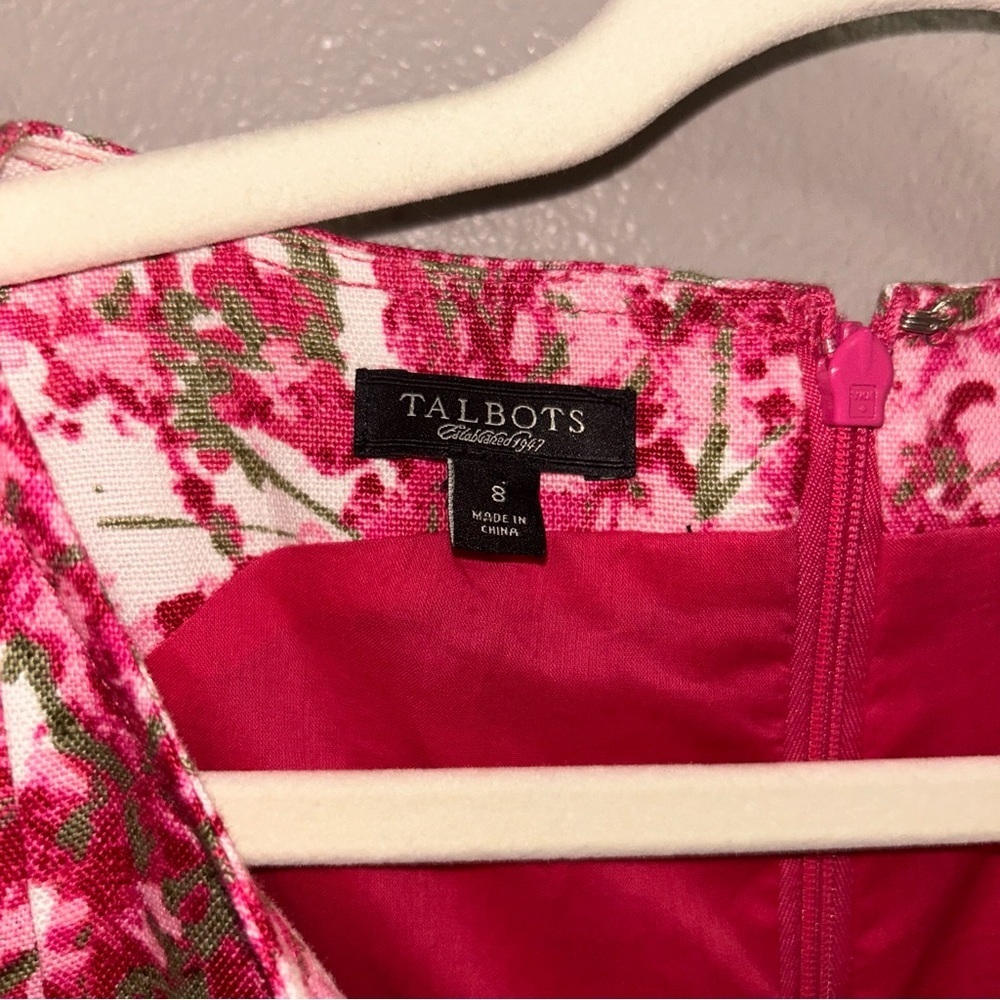 Talbots lien  Pink and White ruffle Floral V-Neck Midi Dress - Picture 3 of 4